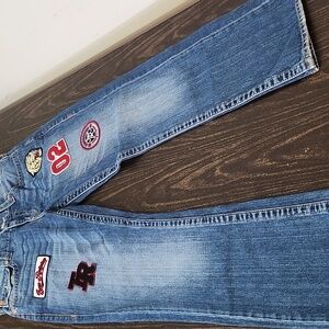 Y2K Styled True Religion jeans patchwork accents straight relaxed fit 32 X 30
